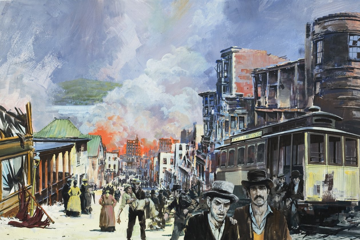 San Franciscon tulipalo ja maanjäristys 1906 (guassi paperille) tekijältä Graham Coton