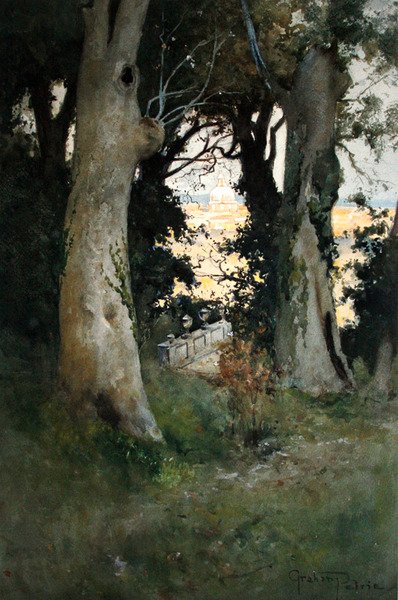 Corsini Gardens, Rooma (akvarelli ja vartaloväri paperille) tekijältä Graham Petrie