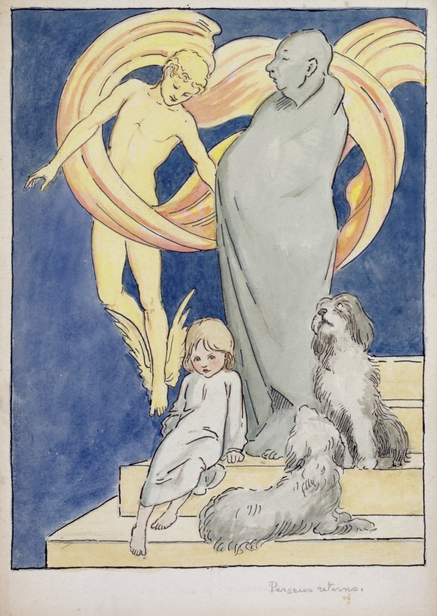 Perseus Returns, n. 1904-05 (akvarelli, kynä ja muste paperille) tekijältä Graham Robertson
