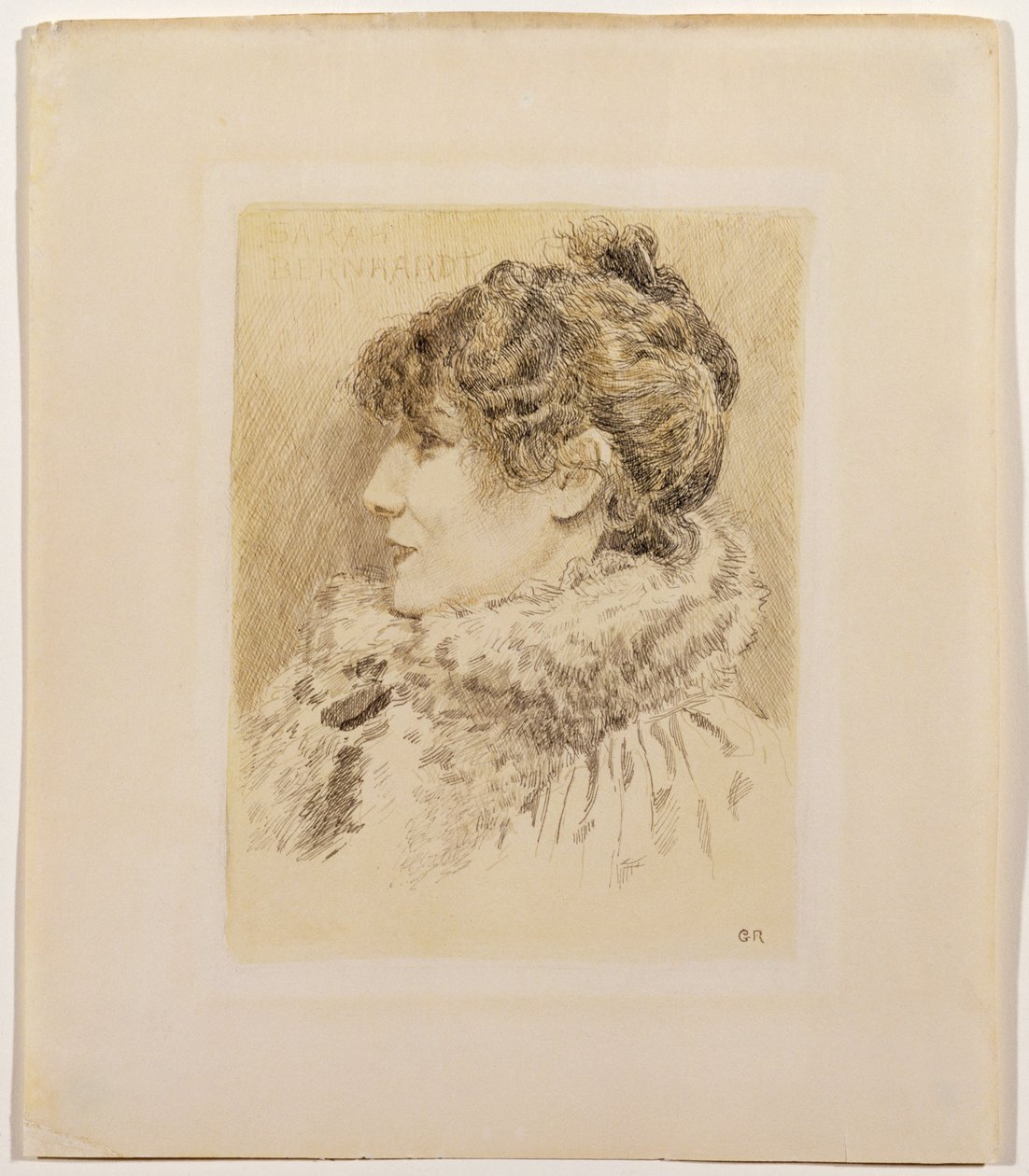 Sarah Bernhardtin (1844-1923) muotokuva (muste ja pesu paperille) tekijältä Graham Robertson