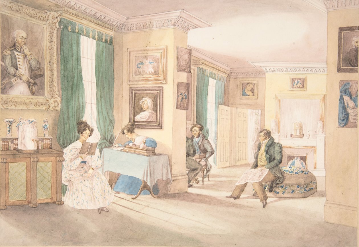 Sisustus Hattonissa, Warwickshiressä, 1820-30. tekijältä Granddaughters of Dr. Samuel Parr.