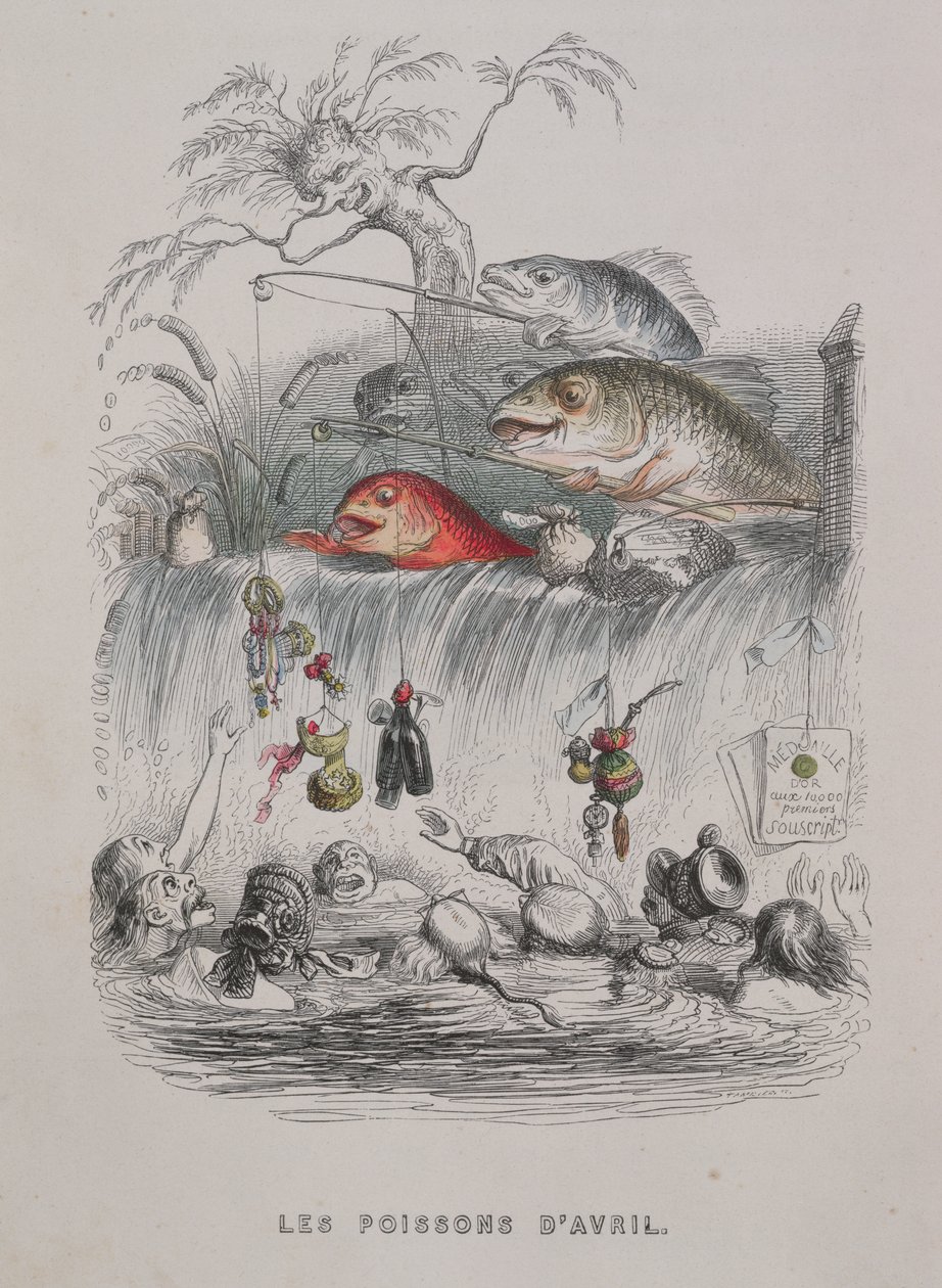 Aprillipäivän kuvitus , Un Autre Monde, 1844 (värikaiverrus) tekijältä Grandville