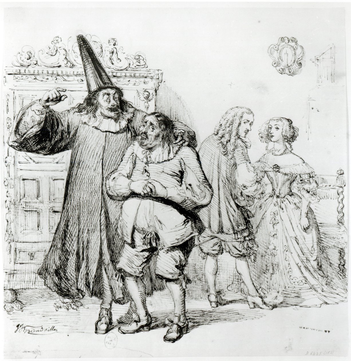 Argan ja Monsieur Purgon, Molieren (1622-73) Le Malade Imaginaire (1673) tekijältä Grandville