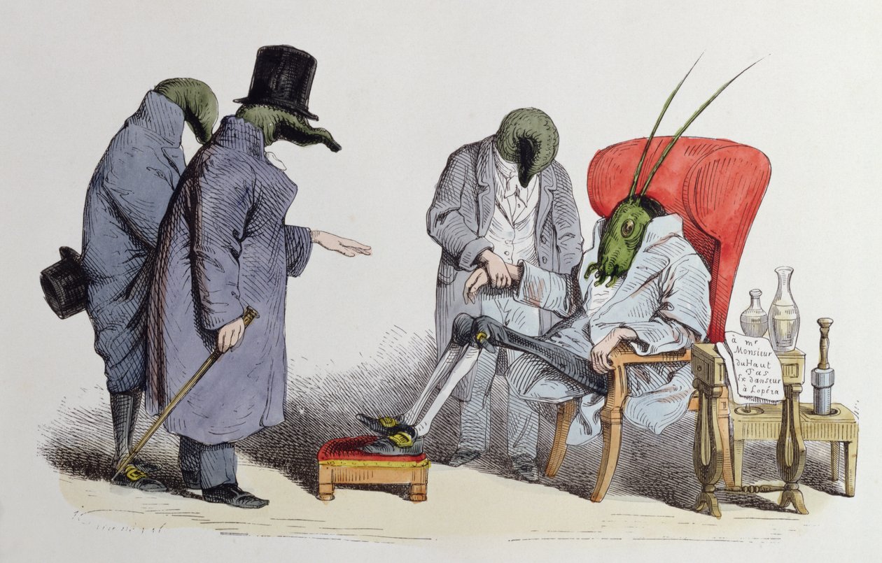 The Leech Doctors, karikatyyri Les Metamorphoses du Jourista, 1854 tekijältä Grandville