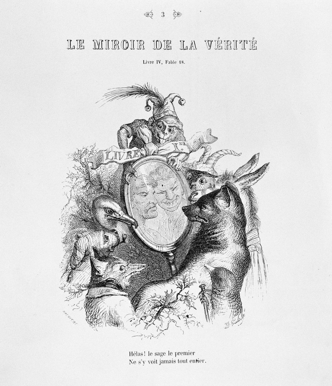 Jean-Pierre Claris de Florianin (1755-94) Le Miroir de la Verite -elokuvan "Fables" otsikkosivu tekijältä Grandville