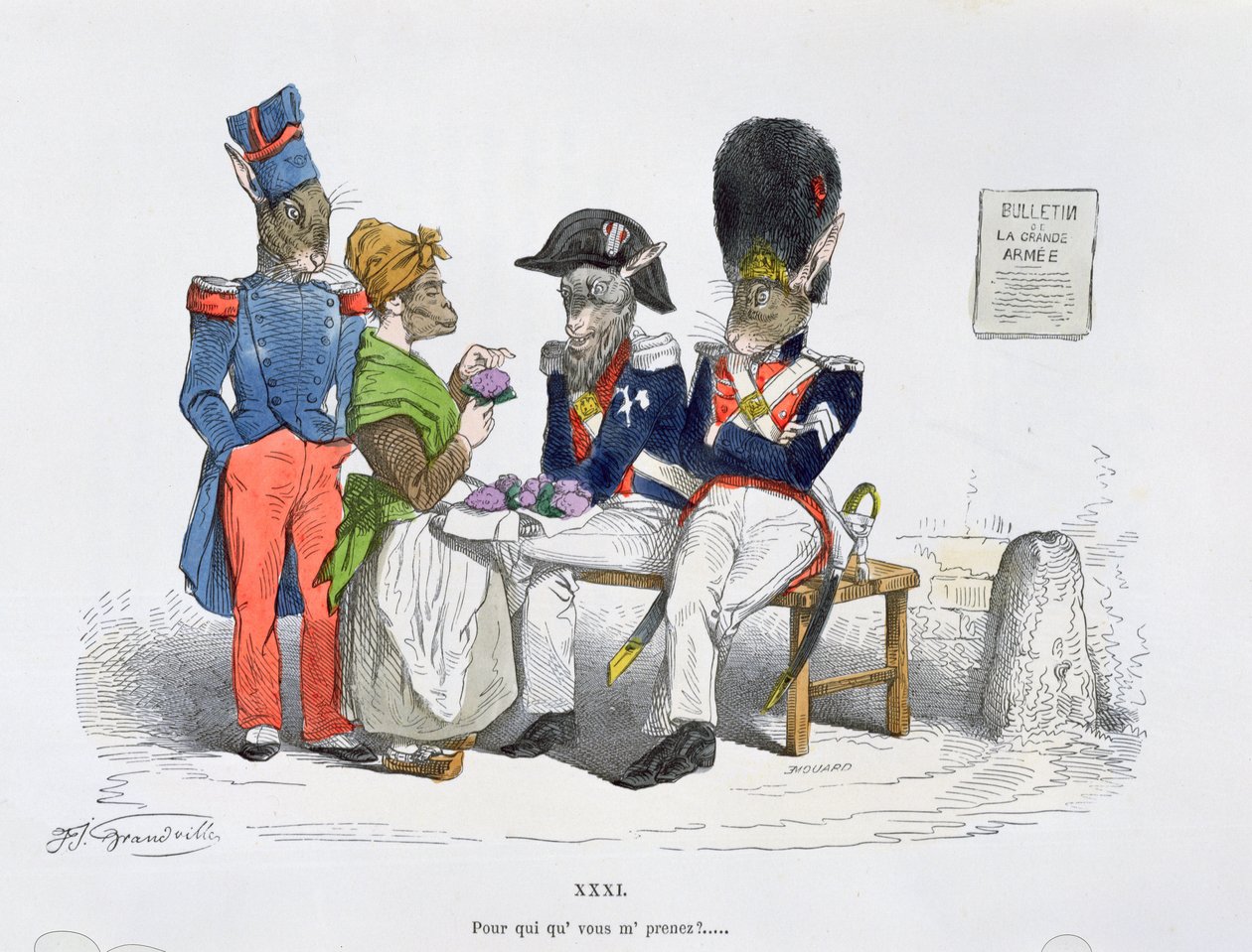 Keneksi sinä minua pidät, karikatyyri Les Metamorphoses du Jour -sarjasta, uusintapainos vuonna 1854 tekijältä Grandville