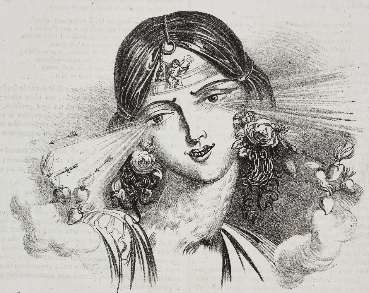 Naisellinen kauneus, karikatyyri Jean-Jacques Grandville (1803-1847), litografia Gaetano Riccio Poliorama Pittorescosta, n:o 20, 24. joulukuuta tekijältä Grandville