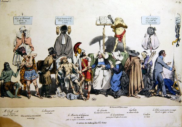 Ranskalainen seura, noin 1830-40 (värilitro) tekijältä Grandville