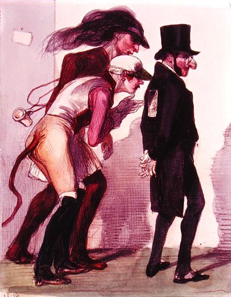 Kohtaus Pariisin karnevaalista, n. 1840 (värilitho) tekijältä Grandville