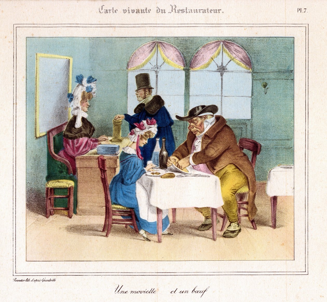 Ravintolan elämiskortti: Nörtti ja naudanliha. 1831-32 (litografia) tekijältä Grandville