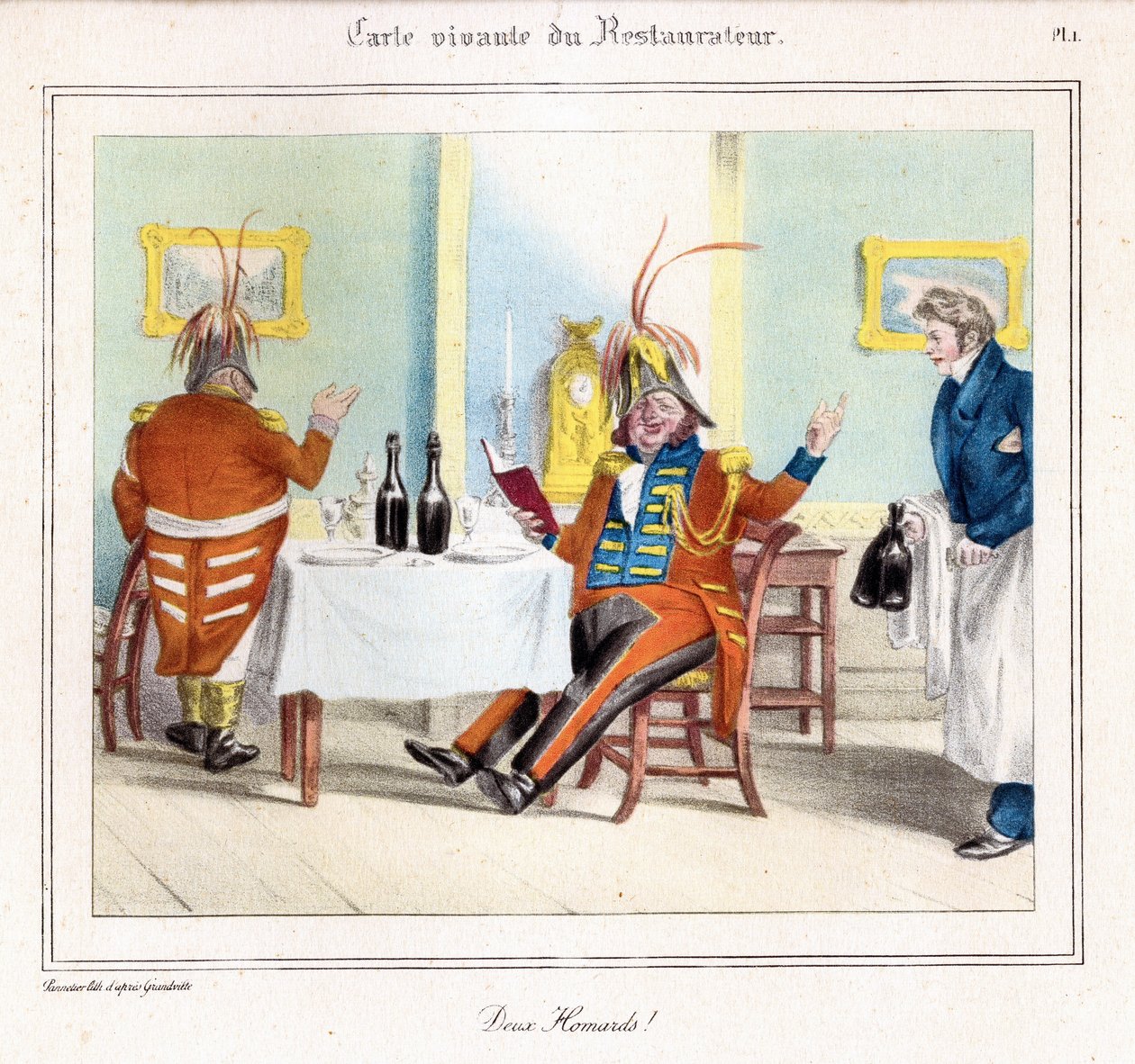Restaurateur Living Map: Kaksi hummeria! 1831-32 (litografia) tekijältä Grandville