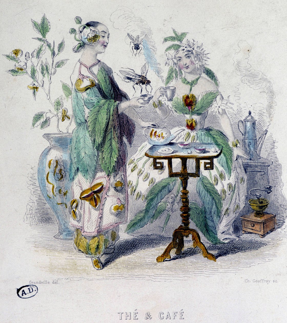 Allegoria "" Tea ja kahvi"", kirjoittanut Grandville, sd. 1800-luvulla tekijältä Grandville