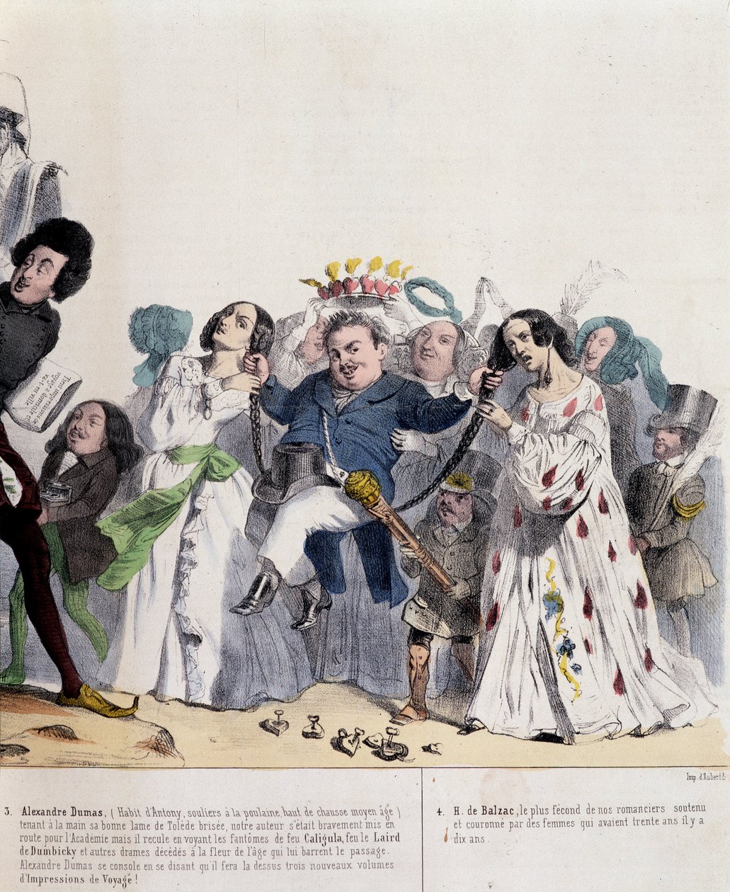 Sarjakuva Alexandre Dumas Filsistä ja Honoré de Balzacista - kirjoittanut Grandville, elokuvassa "" Charivari"" 21.2.1844 tekijältä Grandville
