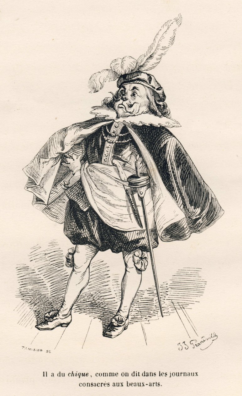 Koira tyylikkäällä. Vinjetit kuvittanut JJ Granville. Kaiverrus allekirjoitettu Tamisier osassa nimeltä "Le premier feuilleton de Pistolet", jonka Jules Janin on kirjoittanut "Eläinten yksityisen ja julkisen elämän kohtaukset". Paris, J. Hetzel ja Paulin tekijältä Grandville