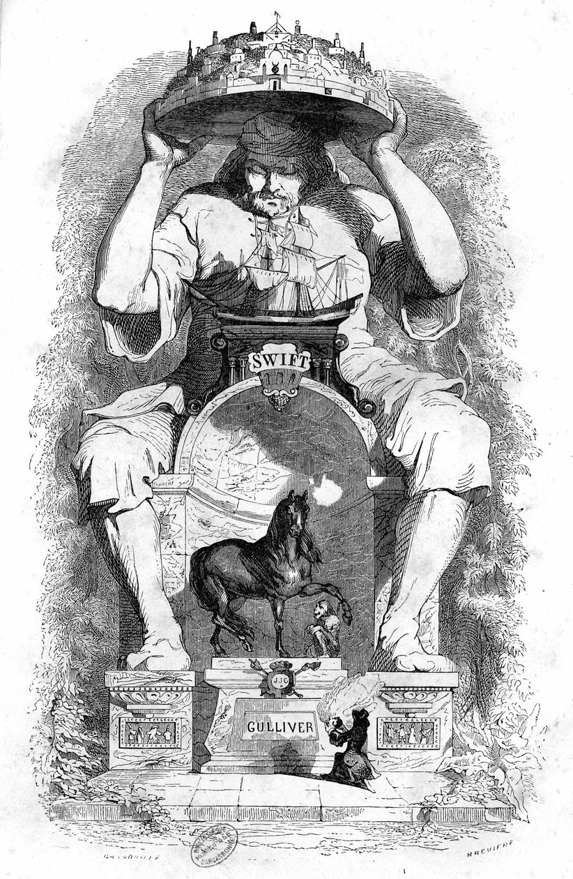 Jonathan Swiftin kirjoittaman Gulliverin matkat -kirjan kuvitus. tekijältä Grandville (1803 47)