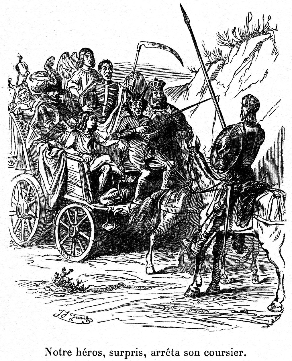 Kuvitus Cervantesin kirjoittamasta Don Quijoten seikkailuista. tekijältä Grandville (1803 47)