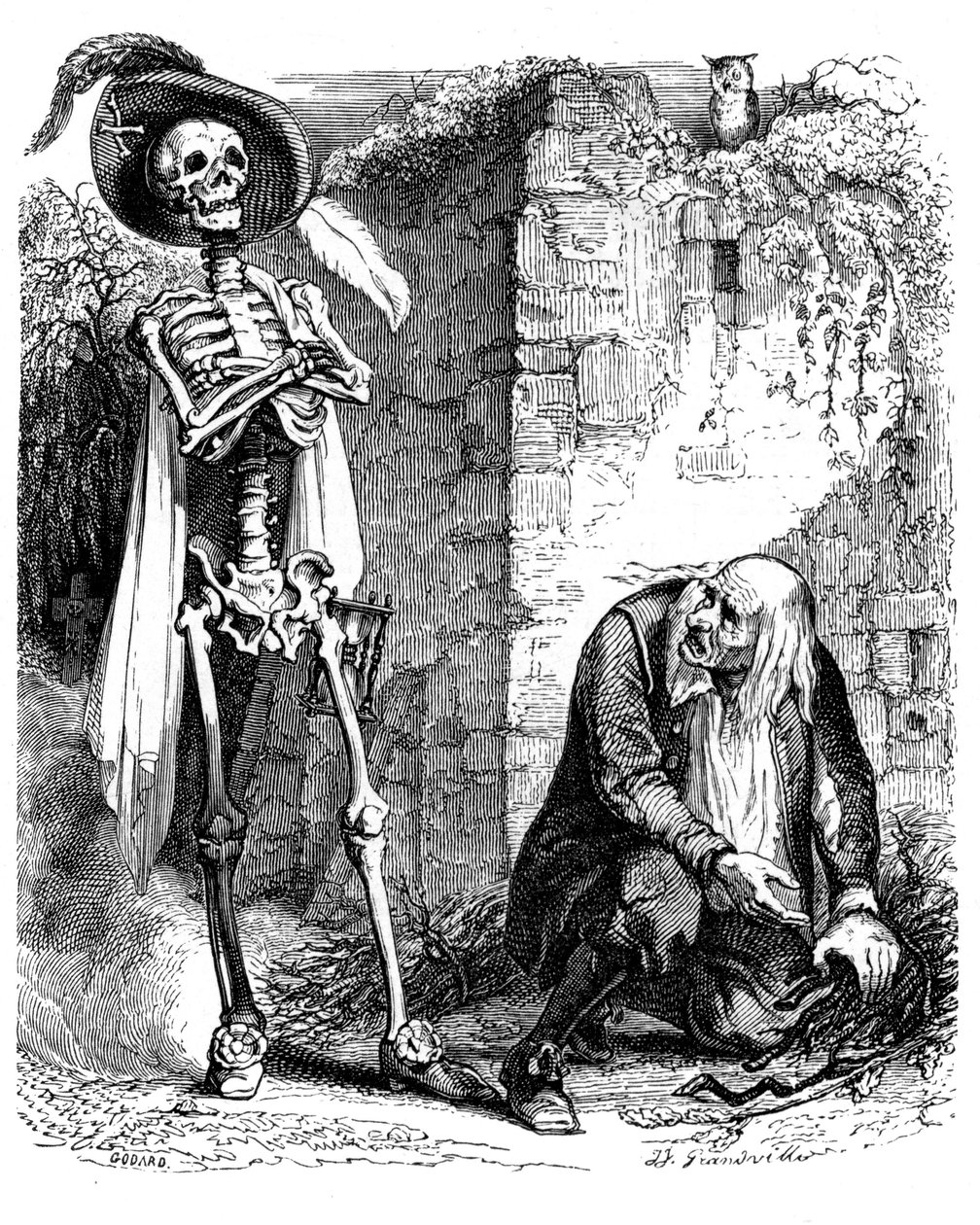 La Mort et le bucheron: fable de La Fontaine illustree by Grandville. tekijältä Grandville (1803-47)