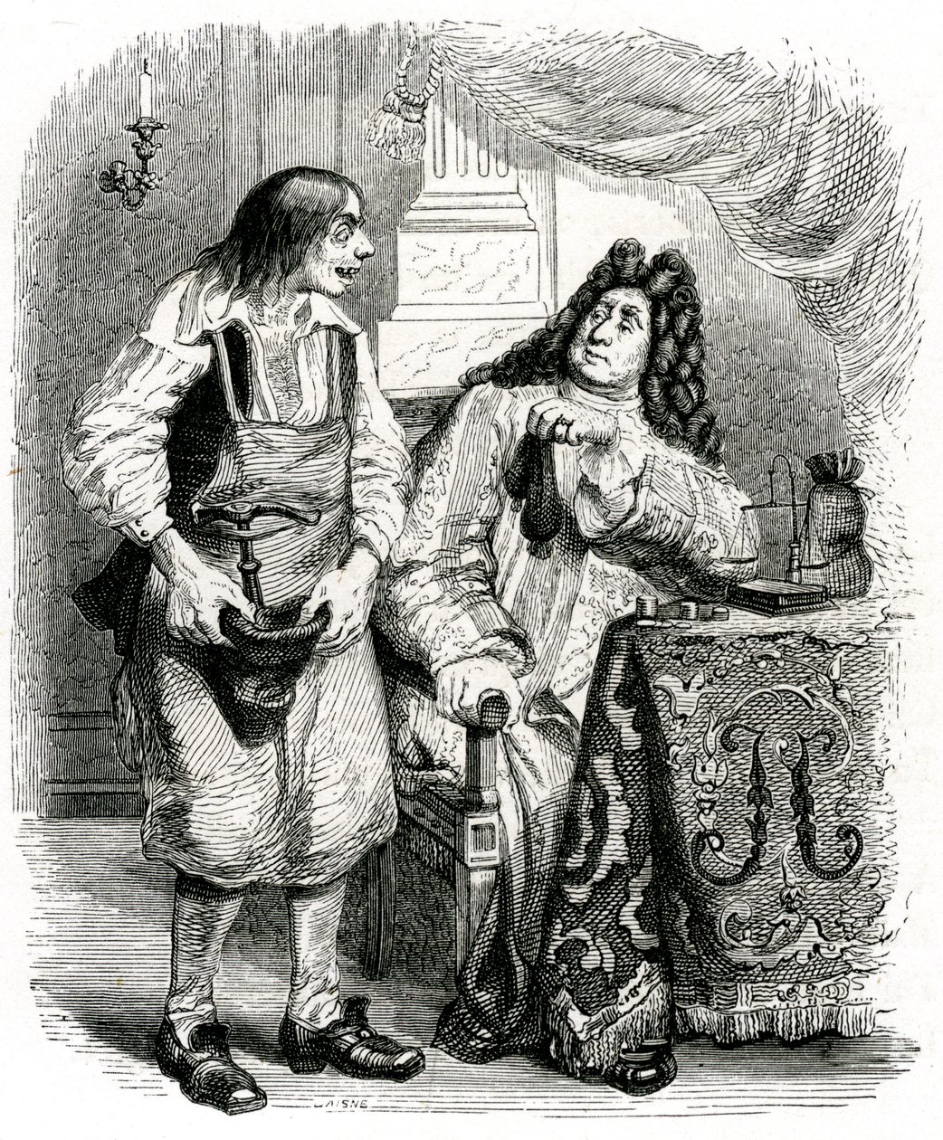 Le savetier et le financier: La Fontainen satu, jonka on kuvittanut Grandville. tekijältä Grandville (1803 47)