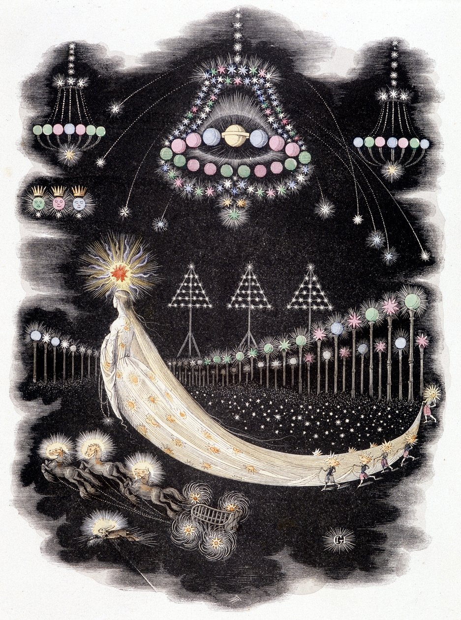 Komeetan peregrinaatioita - kaiverrus Grandville, 1800-luvun loppu tekijältä Grandville