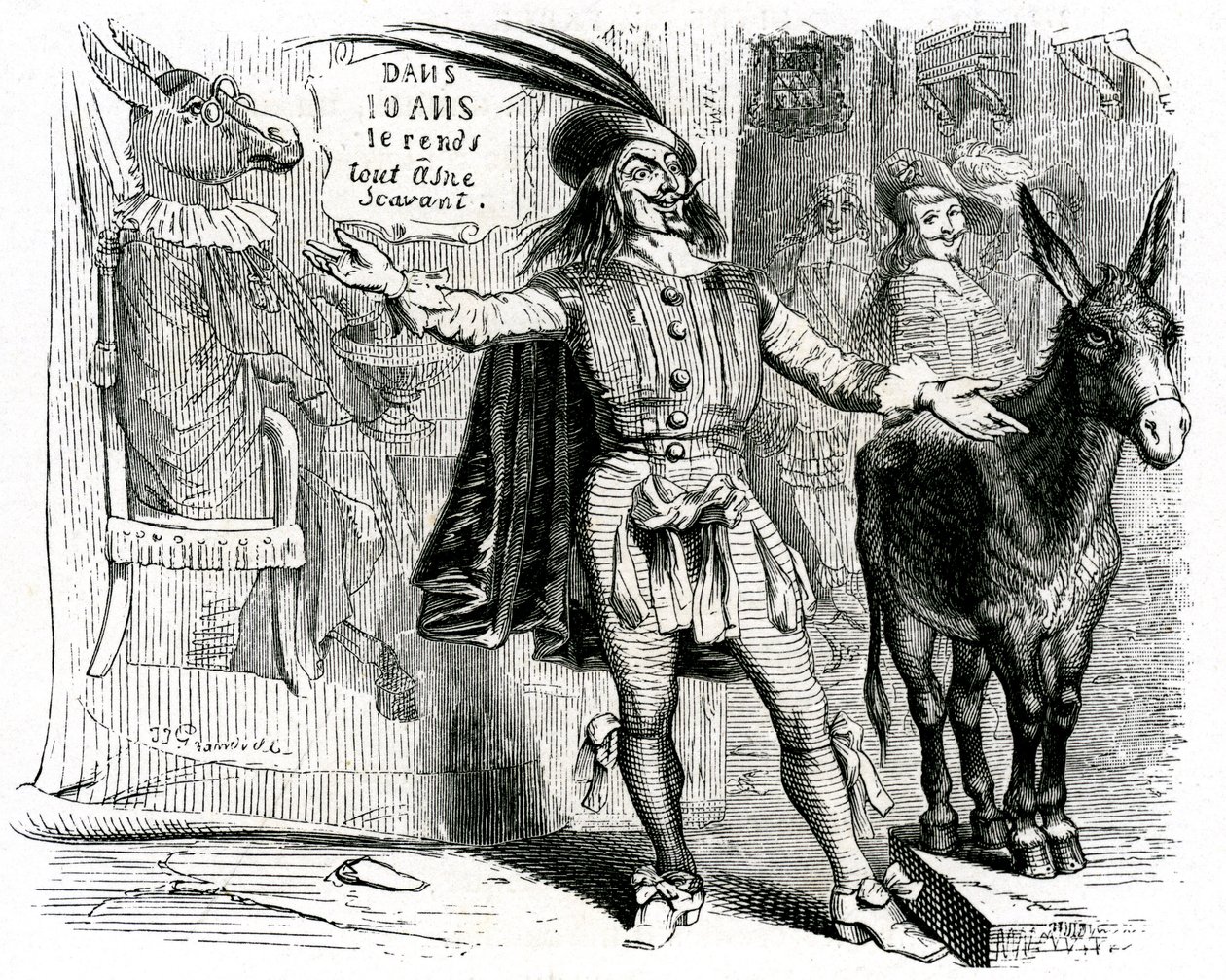 Huijari: Grandvillen kuvittama La Fontainen satu. Edition Garnier 1860. Tämä kippari vaikeuttaa jokaisen aasin tiedemiehen tekemistä. tekijältä Grandville (1803 47)
