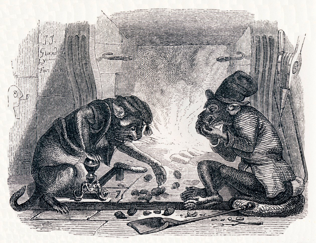 Aasi ja kissa (Le singe et le chat) - La Fontainen tarinoita tekijältä Grandville