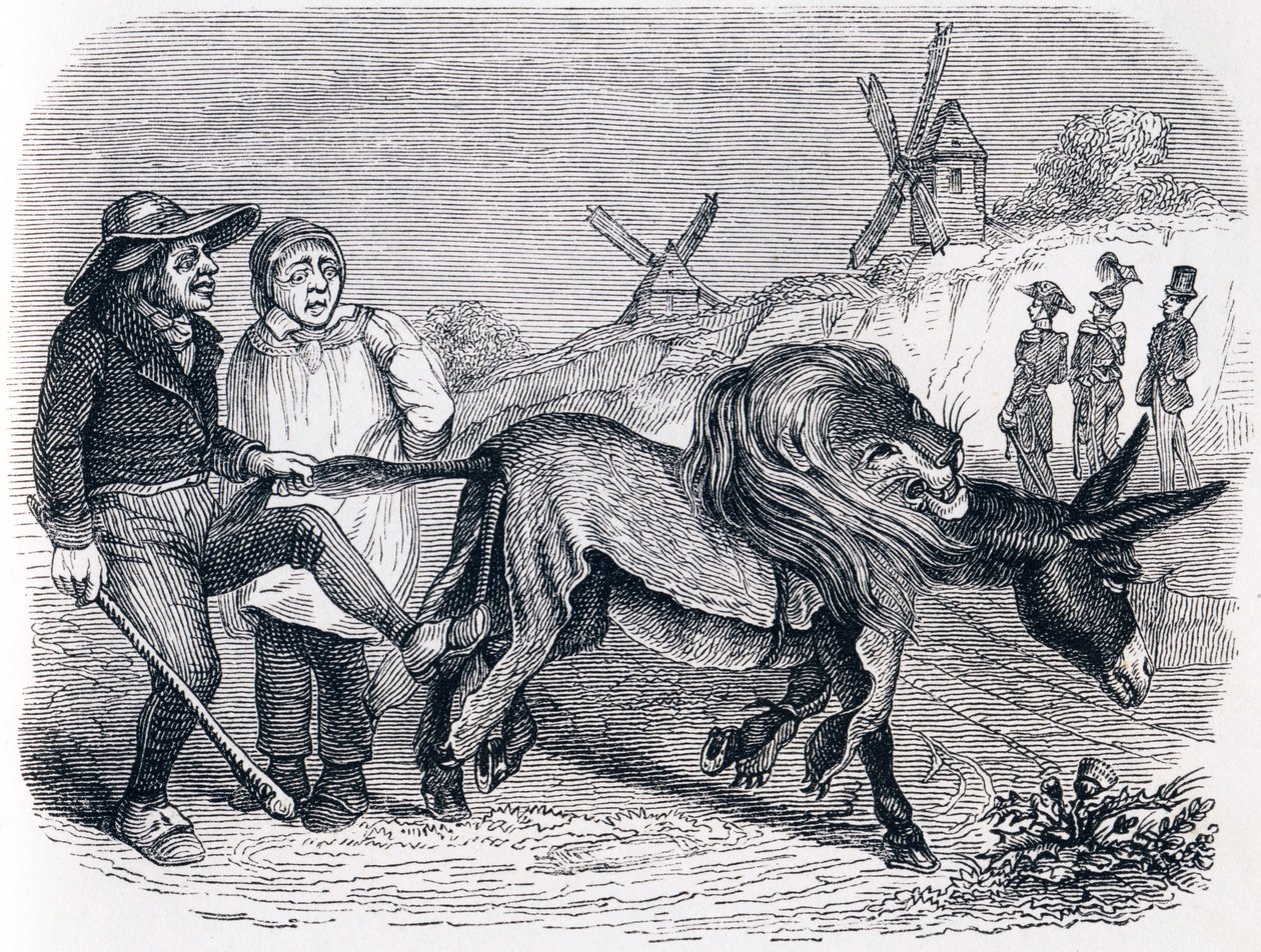 Aasi leijonanahalla - La Fontainen Fables tekijältä Grandville