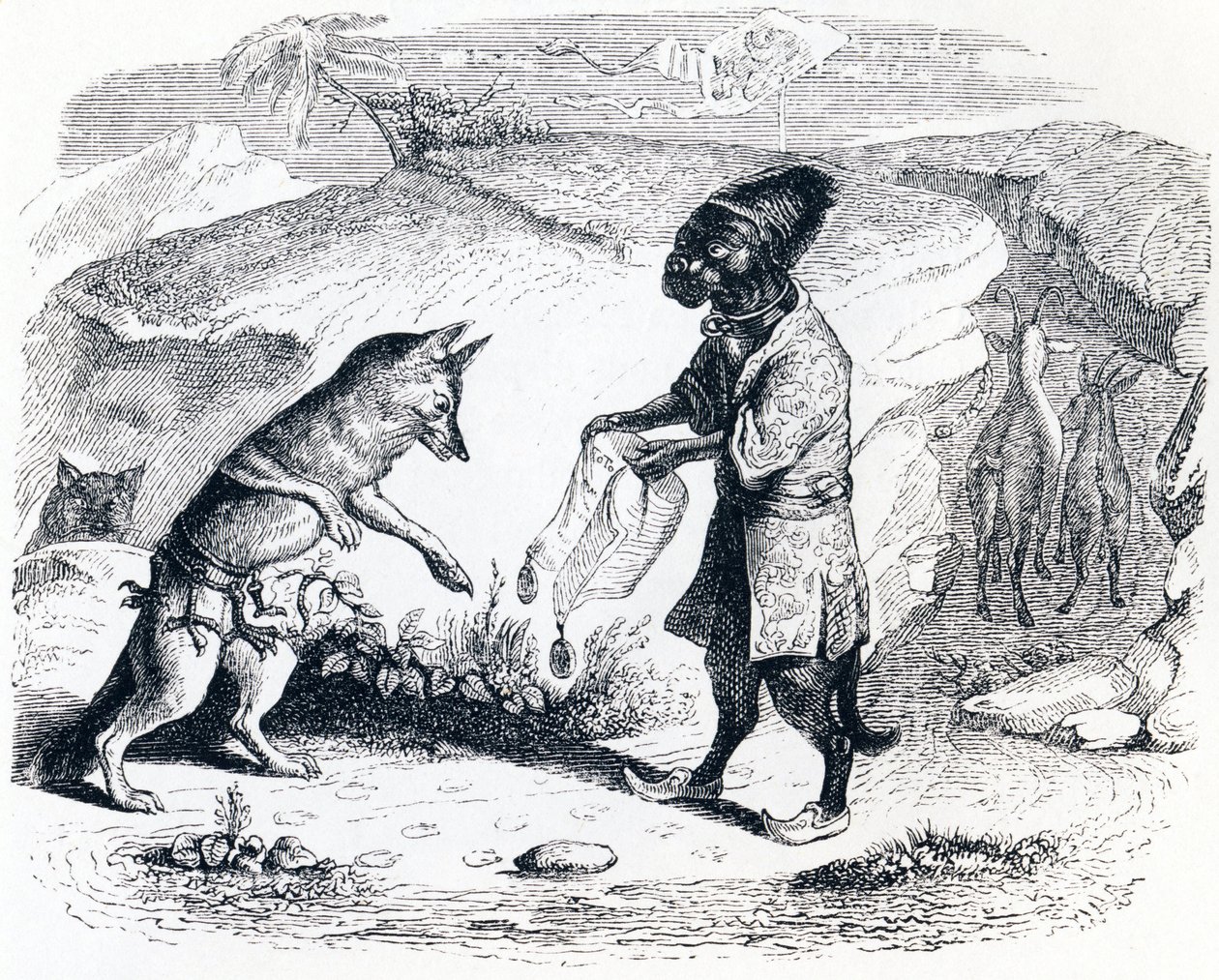 Sairas leijona ja kettu (Le lion malade et le renard) - La Fontainen tarinoita tekijältä Grandville