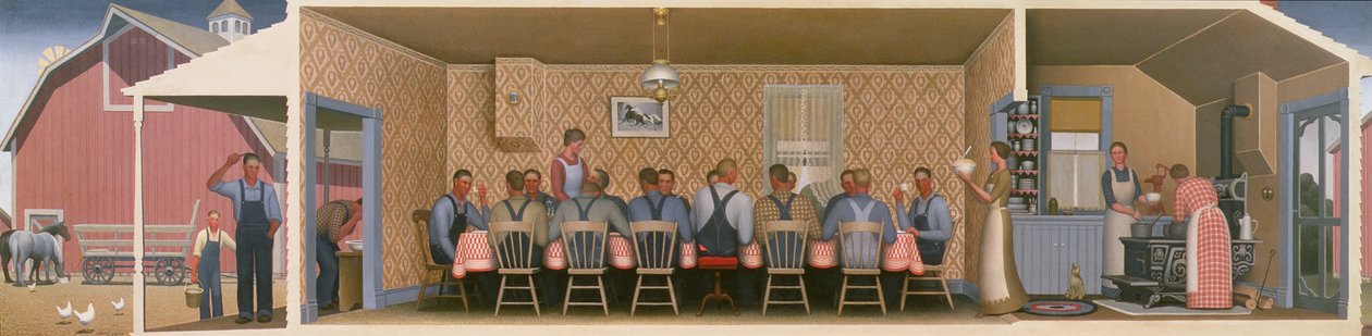 Dinner for the Threshers, 1934 (öljy kovalevylle) tekijältä Grant Wood
