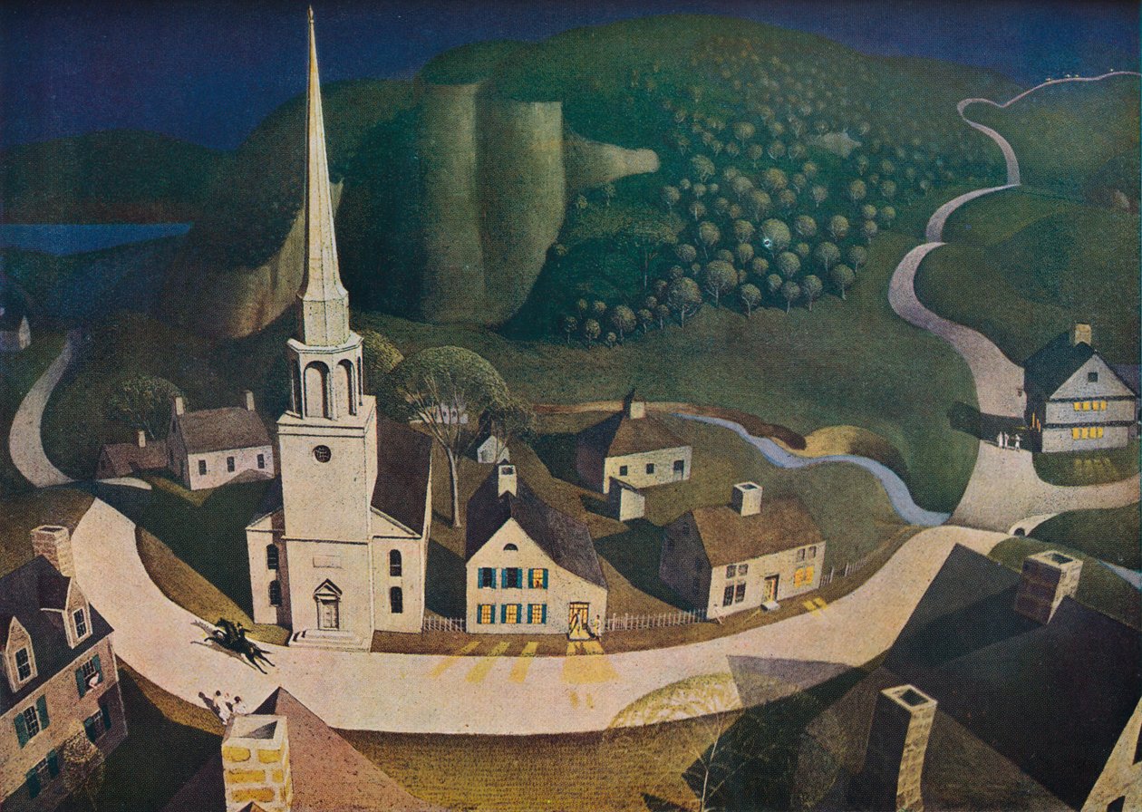 Paul Reveren keskiyön ratsastus, 1931, 1943. tekijältä Grant Wood