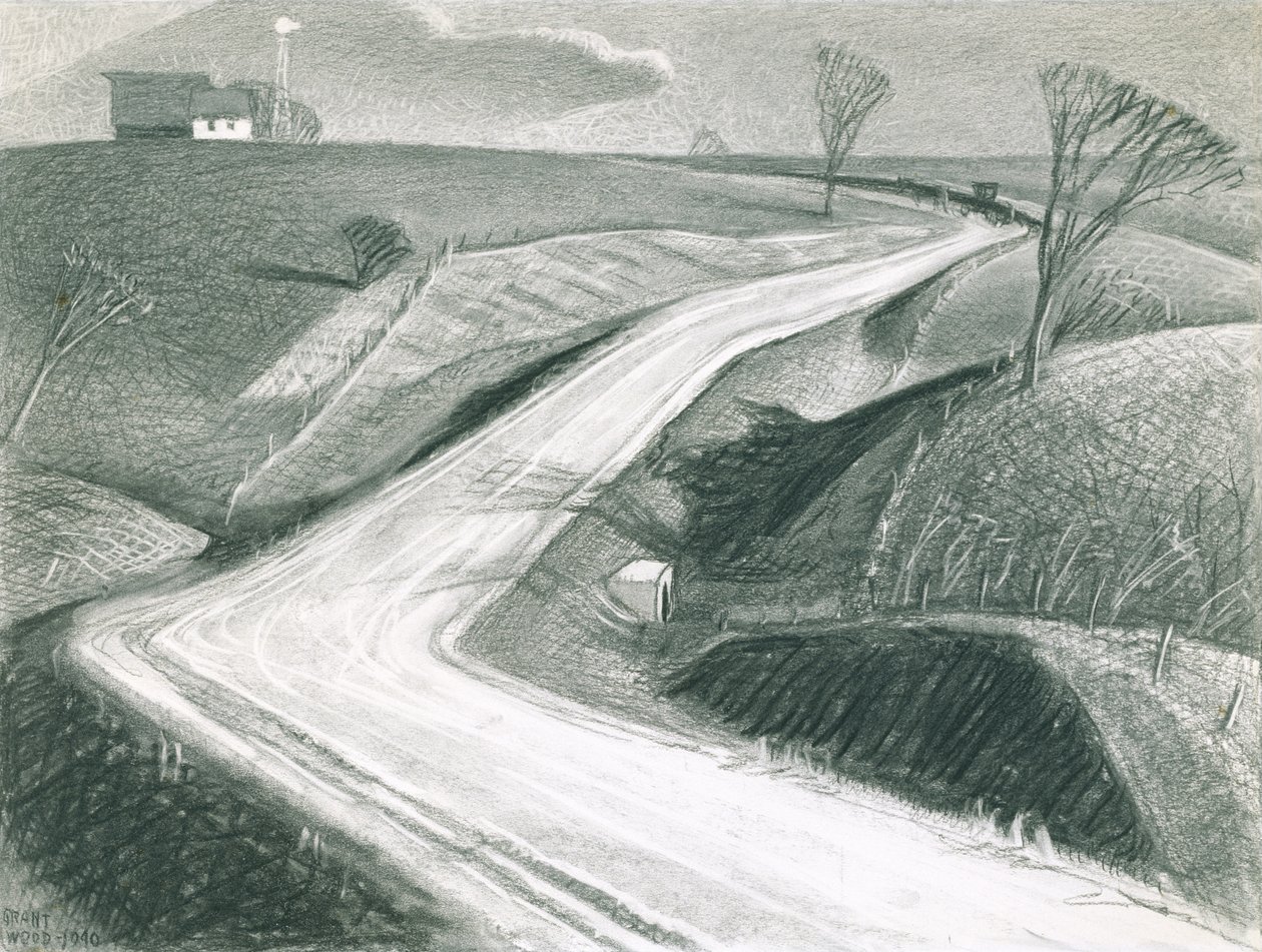 maaliskuu 1940 (hiili paperilla) tekijältä Grant Wood