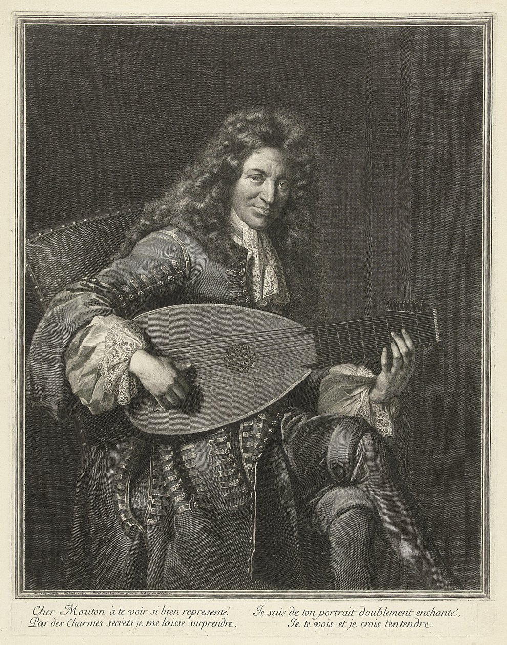 Lutenisti ja säveltäjä Charles Moutonin muotokuva c. 1626-1710, n. 1695 tekijältä Gérard Edelinck