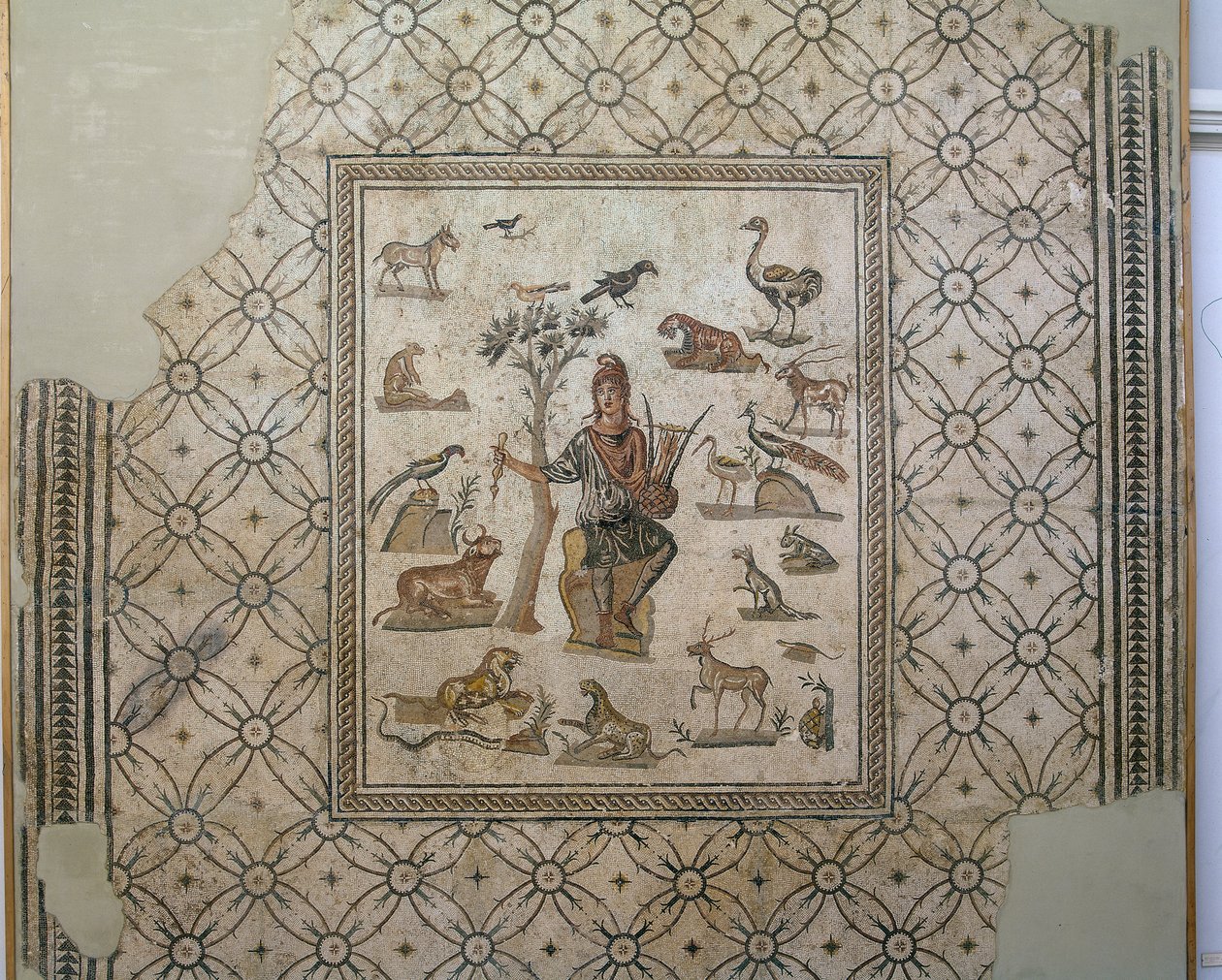 Orpheus eläinten ympäröimänä, monivärinen mosaiikki tekijältä Greco Roman Greco Roman