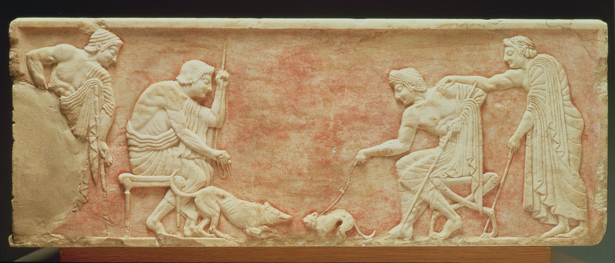 Eläinten syötti, helpotus patsaan pohjasta löydetty Dipylonin hautausmaalta, Ateena, noin 510 eKr. (marmori) (katso myös 60008-10) tekijältä Greek