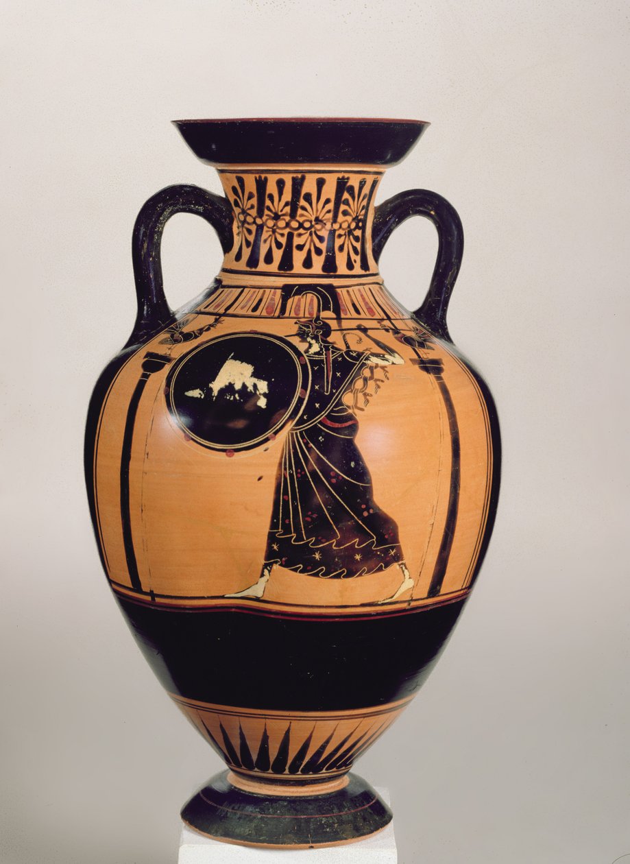 Ullakon mustahahmo Pseudopanathenaic Amphora, n. 500 eKr. (keraaminen) (katso lisätietoja 293754) tekijältä Greek