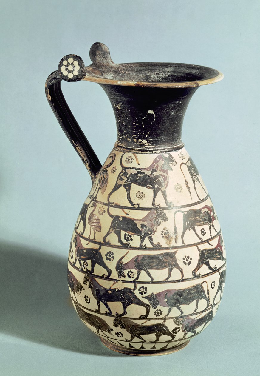 Korinttilainen leijonilla koristeltu oinokoe, Vulcista, n. 530-520 eaa. (keramiikka). tekijältä Greek