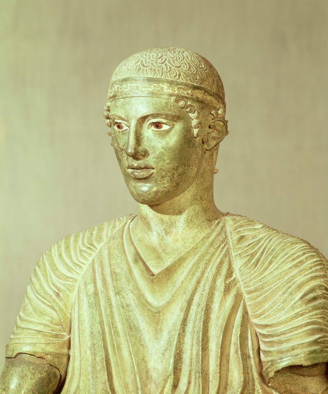 Delphi Charioteerin yksityiskohta, n. 470 eKr. pronssi tekijältä Greek