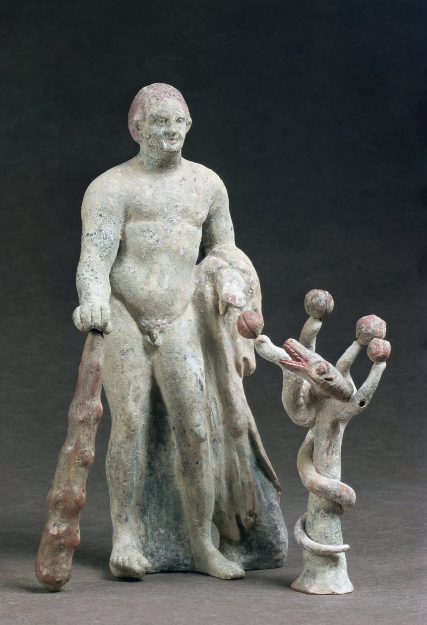 Herakles Hesperidien omenan kanssa, noin 160-140 eKr. (terrakotta) tekijältä Greek