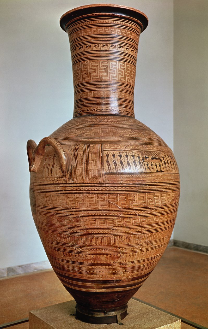 Dipylon Amphora, geometristyylinen hautauurna Kerameikosin nekropolista, Ateena, noin 750 eKr. (terrakotta) (katso myös 88063) tekijältä Greek