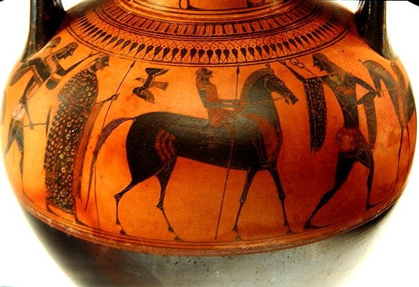 Amphora, joka kuvaa tarinaa Theseuksesta ja Minotauruksesta, noin 540 eKr. (savi) (katso myös 288292 ja 288294) tekijältä Greek