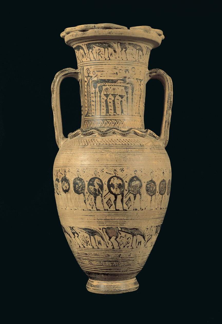 Ullakkoamfora, myöhäisgeometrinen II B kausi (720-700 eKr.) (maalattu savi) tekijältä Greek