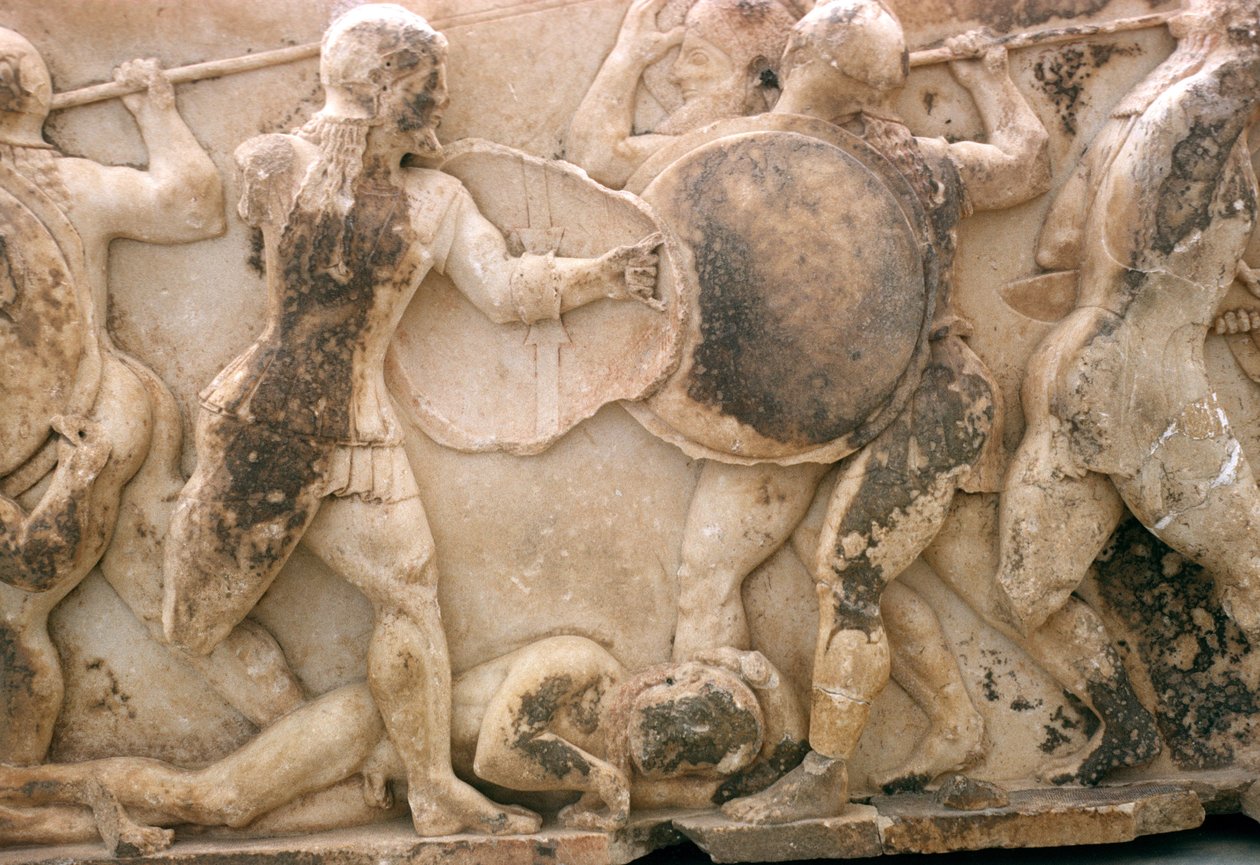 Taistele Patrokloksen ruumiista, Siphnian Treasuryn friisi, n. 525 eKr. (marmori) tekijältä Greek
