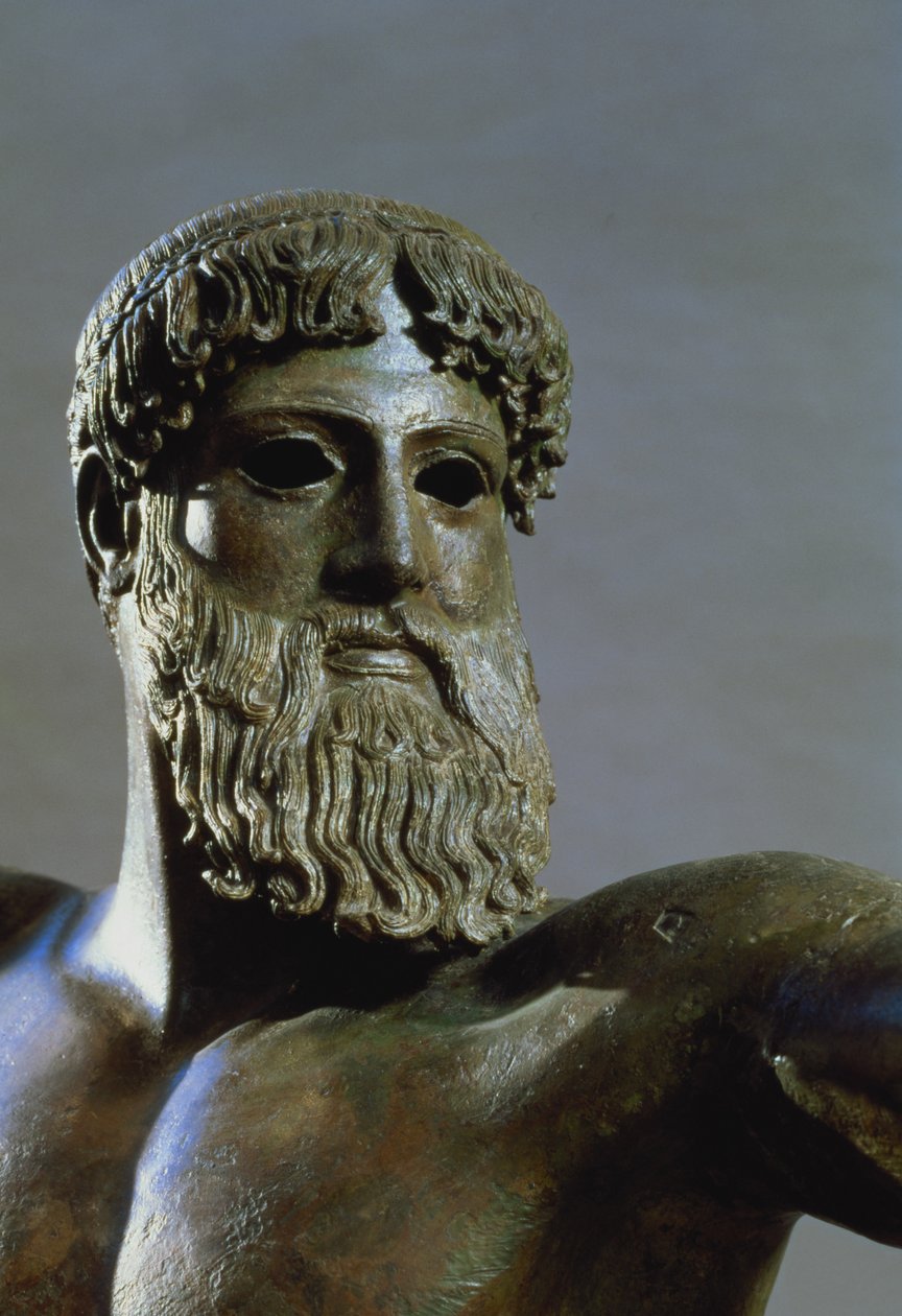 Poseidonin pää, n.460-450 eKr. pronssi, yksityiskohta kuvasta 111367 tekijältä Greek