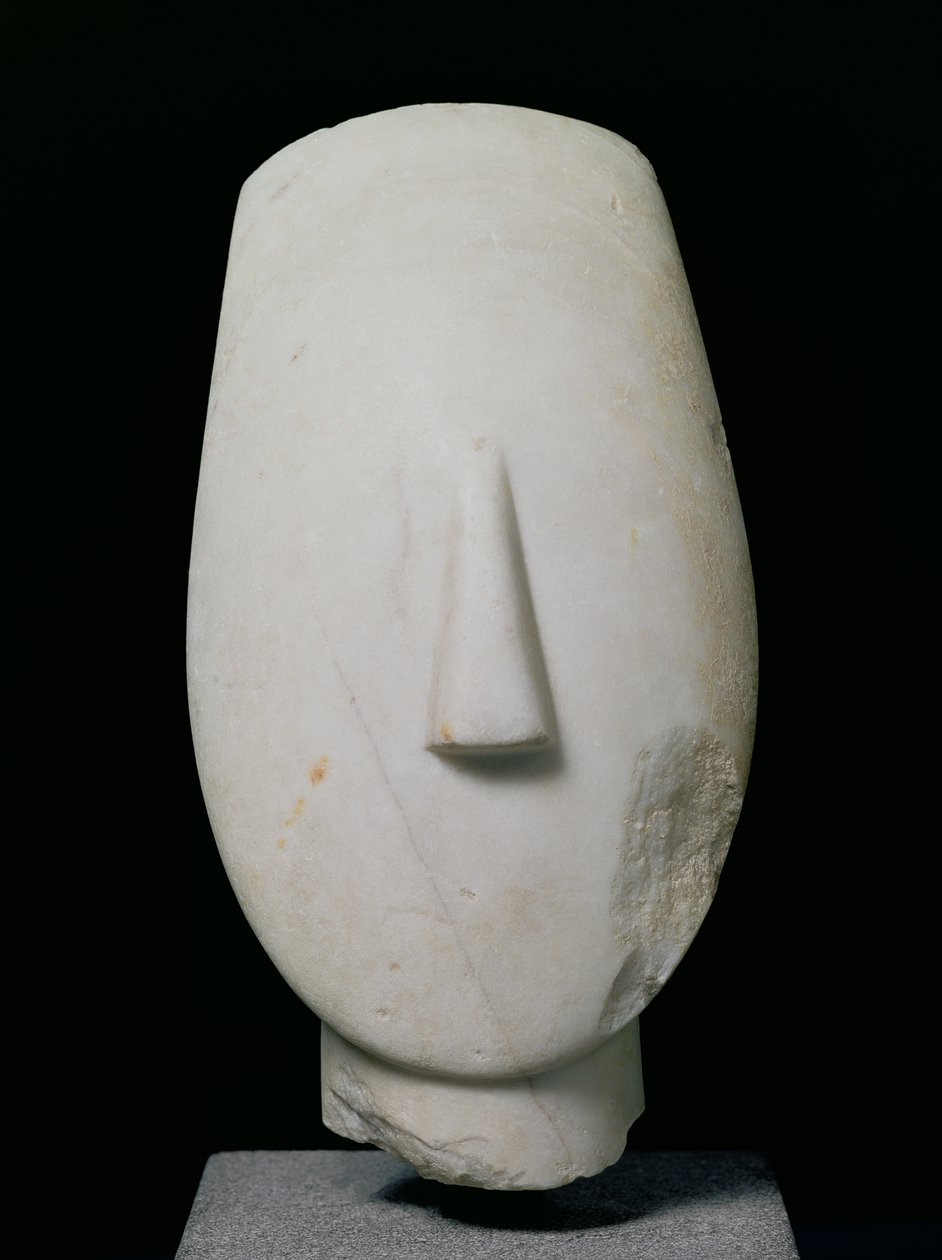 Naisen pää, Keros-patsaan fragmentti, varhainen Kykladikausi II, n. 2700-2400 eKr. (marmori) tekijältä Greek