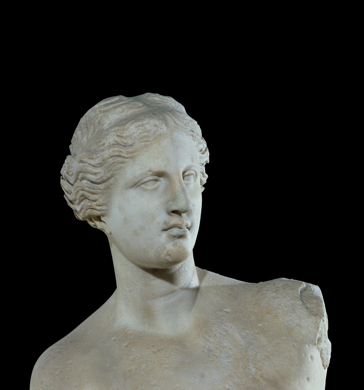 Venus de Milon pää, noin 100 eKr. (marmori) (yksityiskohta) tekijältä Greek