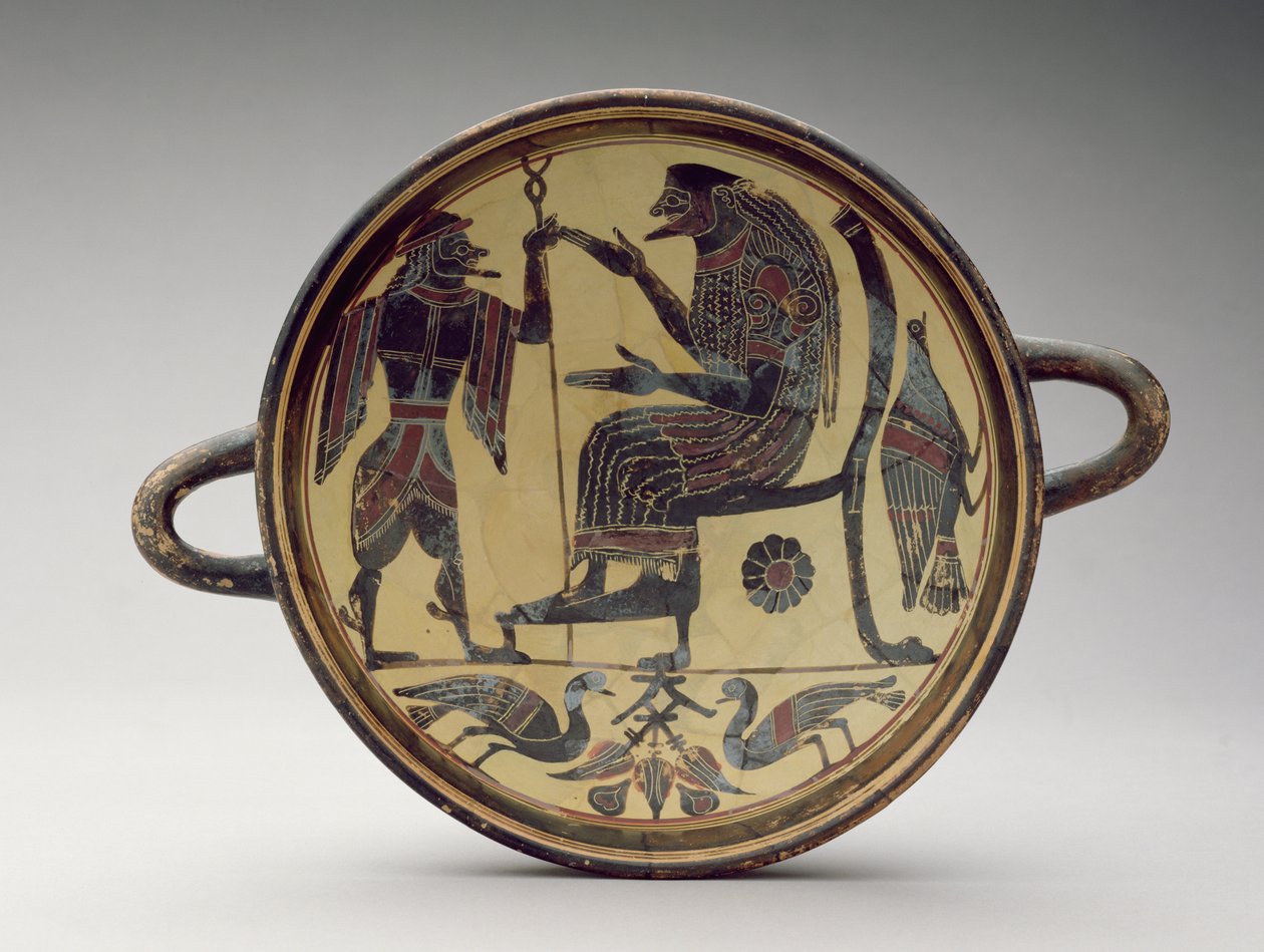 Lakonilainen kylix-kuppi, joka kuvaa Zeusta ja Hermestä, noin 550-530 eKr. (savi) (katso myös 288296 ja 288298) tekijältä Greek