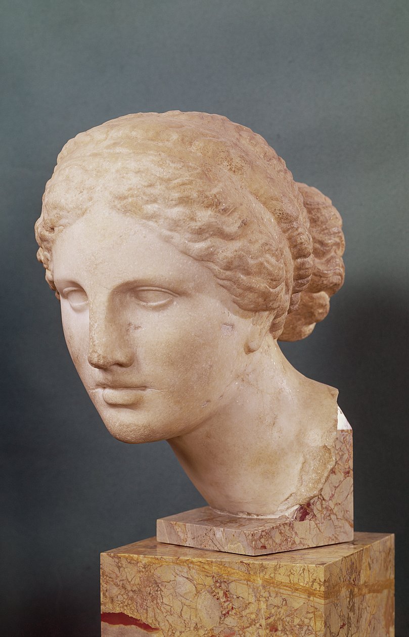 Kauffmannin pää, Afroditen pää, kopio Praxitelesin (fl.375-40 eKr.) Cniduksen Afroditen päähineestä n.150 eKr. (marmori). tekijältä Greek