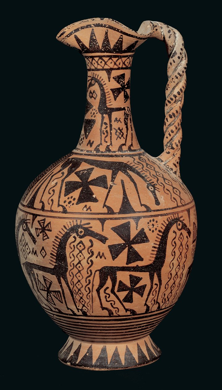 Hevosilla koristeltu apilasuu, Skyrosilta, Sporadoilta, Orientalisaatiokaudelta (675-650 eKr.) (maalattu savi) tekijältä Greek