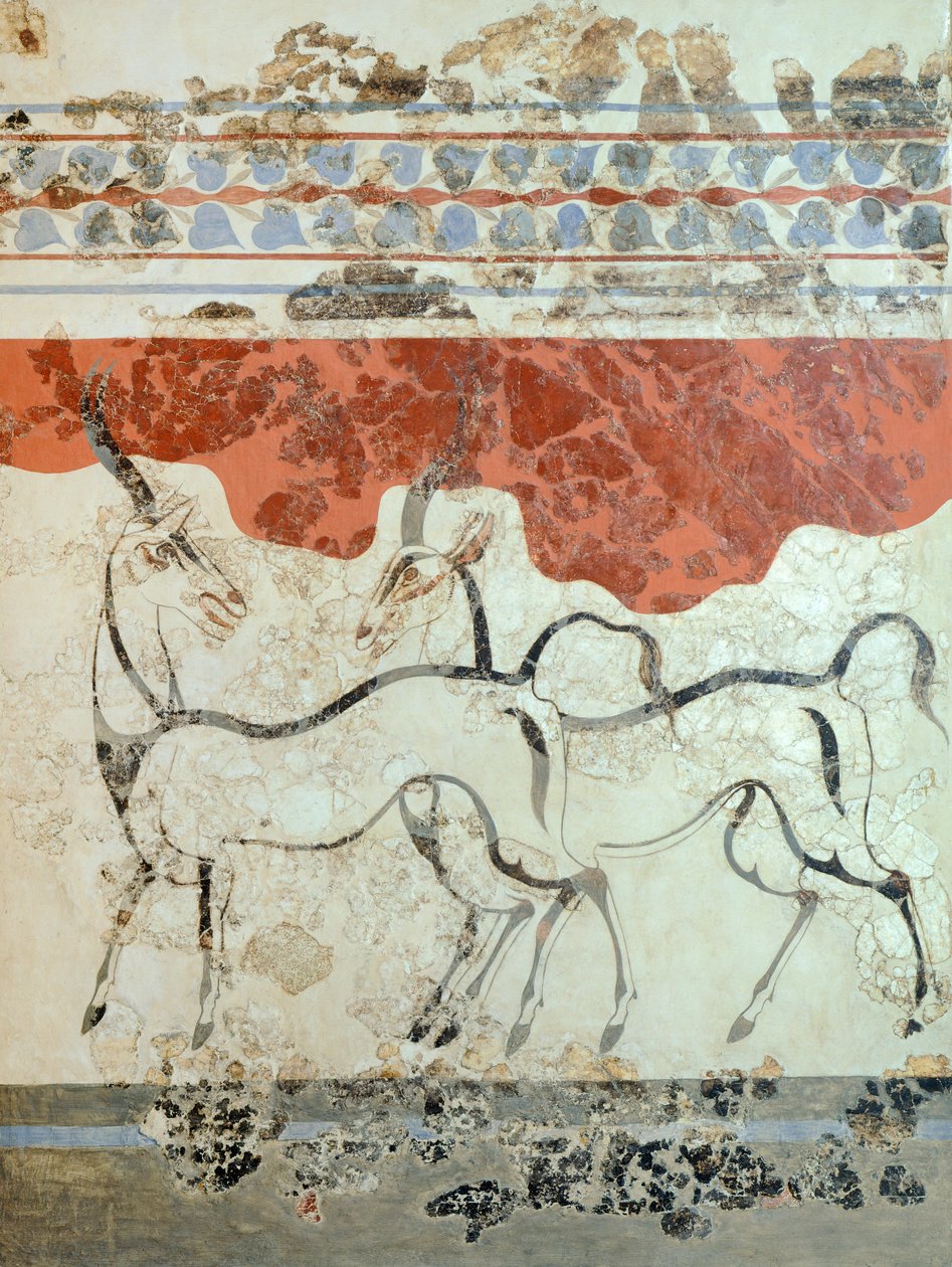 Antiloopit, Akrotiri-fresco, Thera (nykyään Santorini), Kreikka, minolainen sivilisaatio tekijältä Greek School