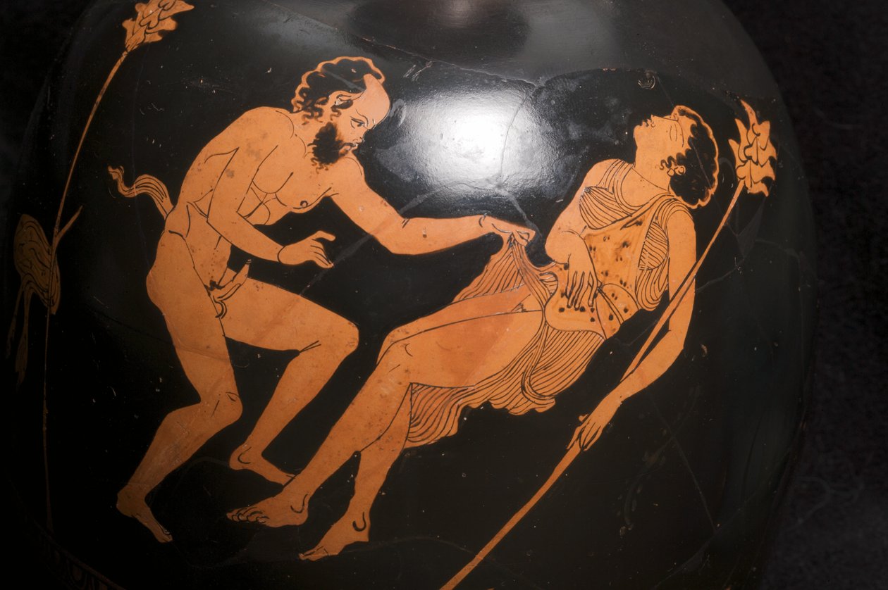 Yksityiskohta punaisesta hahmosta, kyykyssä oleva lekyytti (terrakotta) (ks. myös 325673) tekijältä Greek School