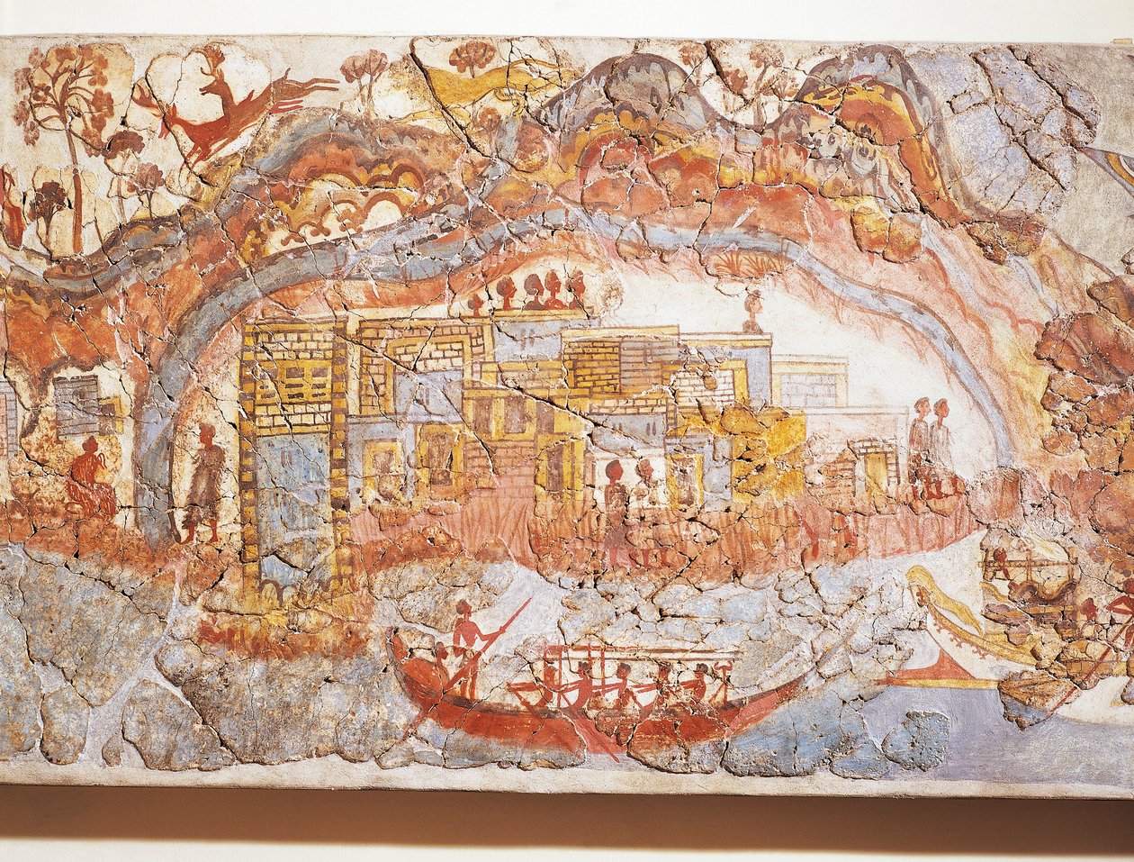Kreikkalainen sivilisaatio, fresko laivakulkueesta, Akrotiri, Thera Island, Santorini, Kreikka tekijältä Greek School